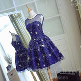 Blue Short Beautiful Homecoming Dress Tulle SleevelessSemi Formal Prom Dress, Blue Party Dress